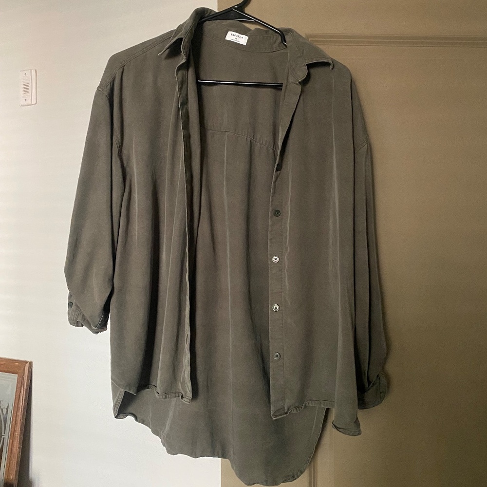 Aritzia Babaton Archive Button Down Dark Olive Xs - image 4